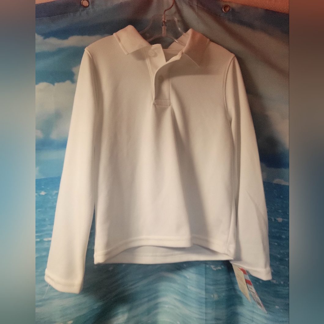 Cat & Jack Nwt Classic White Kids Polo Shirt Long Sleeve Size Xs 4/5